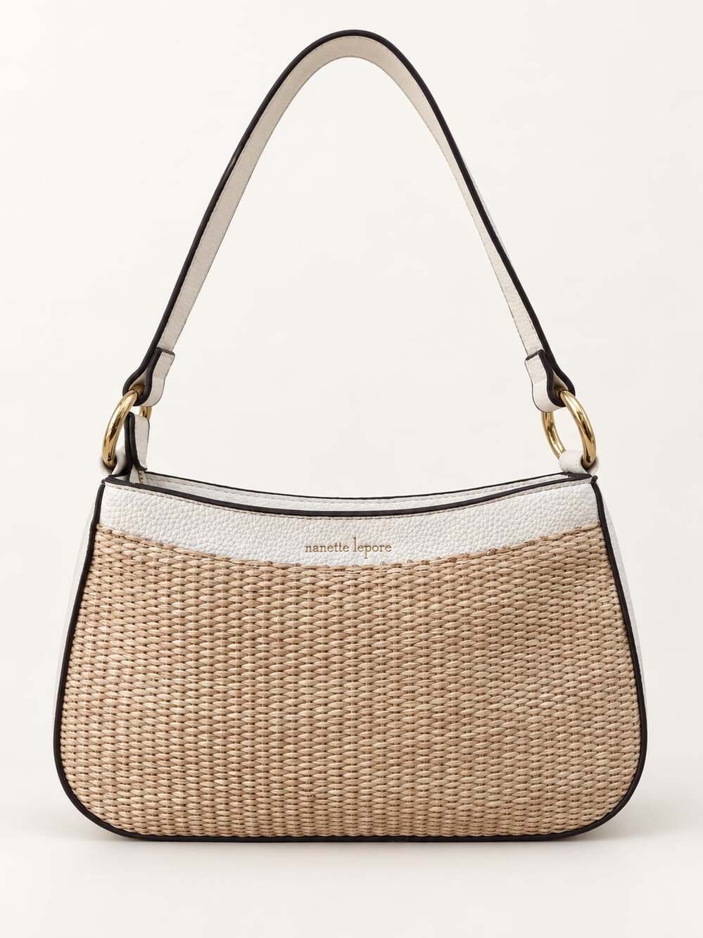 Nanette Lepore Shoulder Bag Beige Rattan Straw White Faux Leather